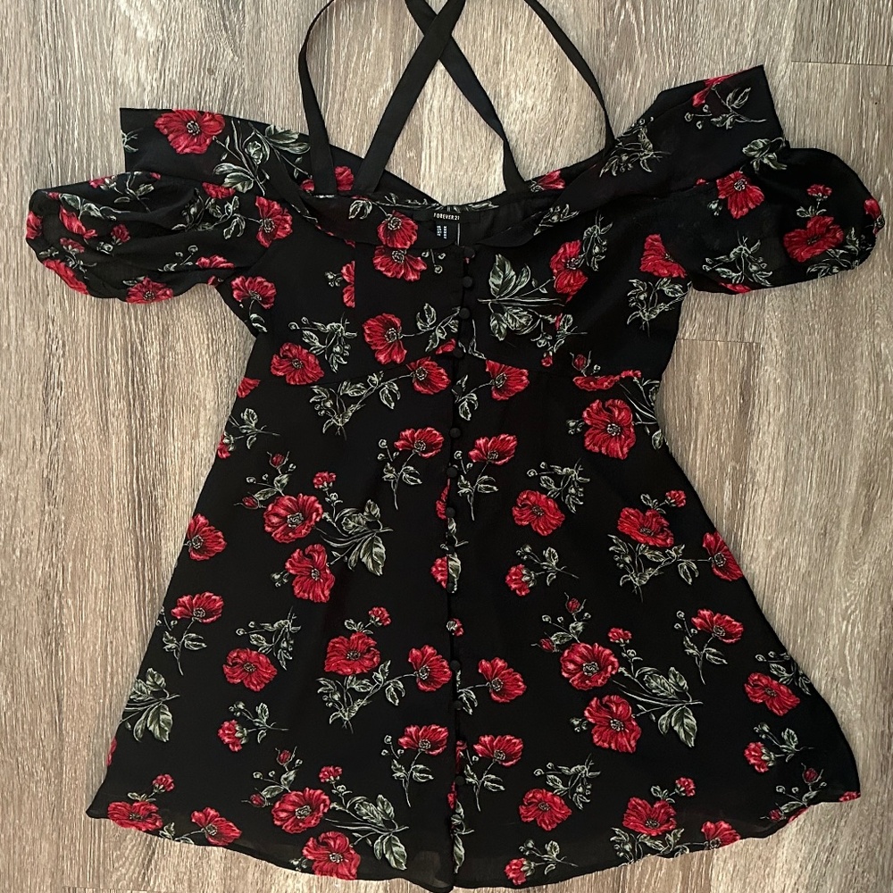 Red flower short dress